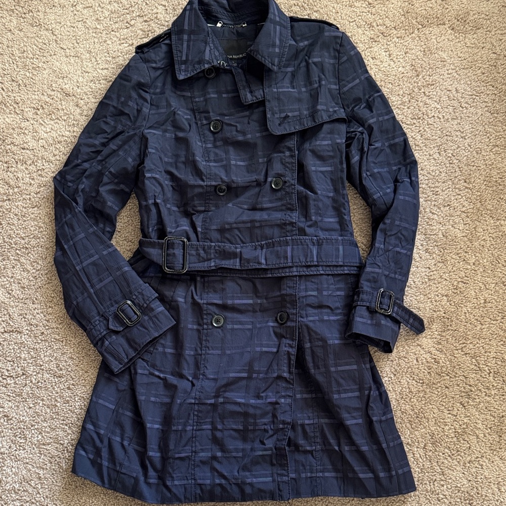 Banana Republic Dark Blue Plaid Trench Coat